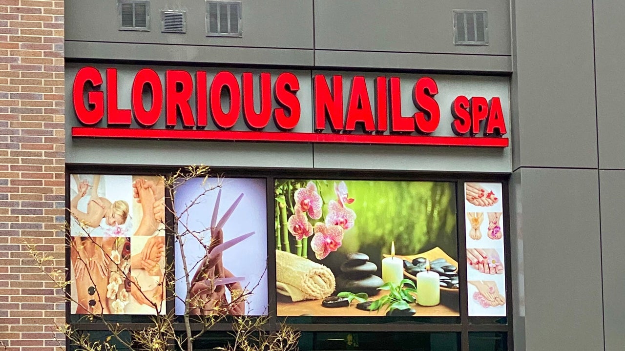 Manicure stations and polish wall